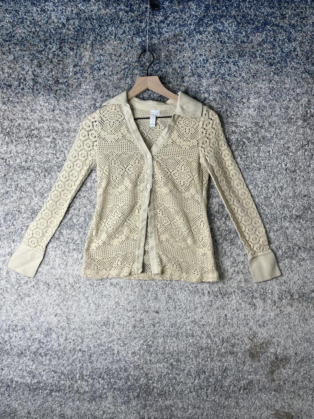 Jonathan Simkhai Sweater Womens XS Beige Crochet Knit Button Cardigan Boho Top